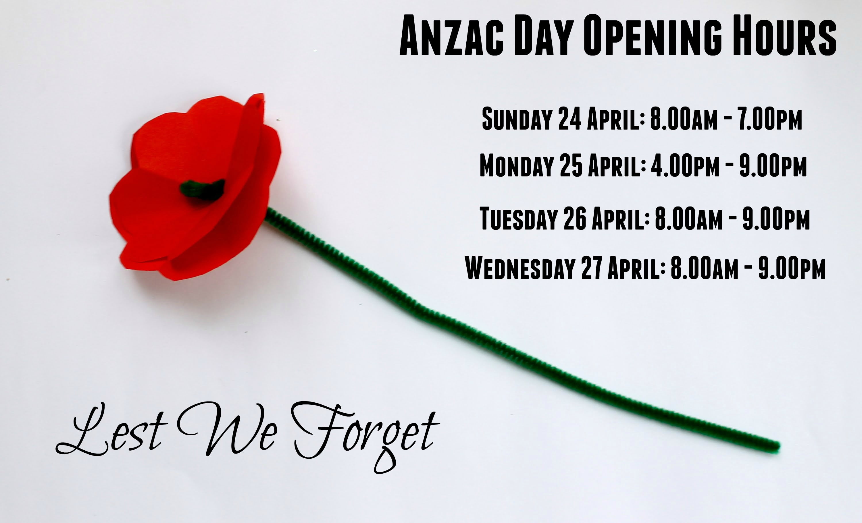 Anzac Day Opening Hours