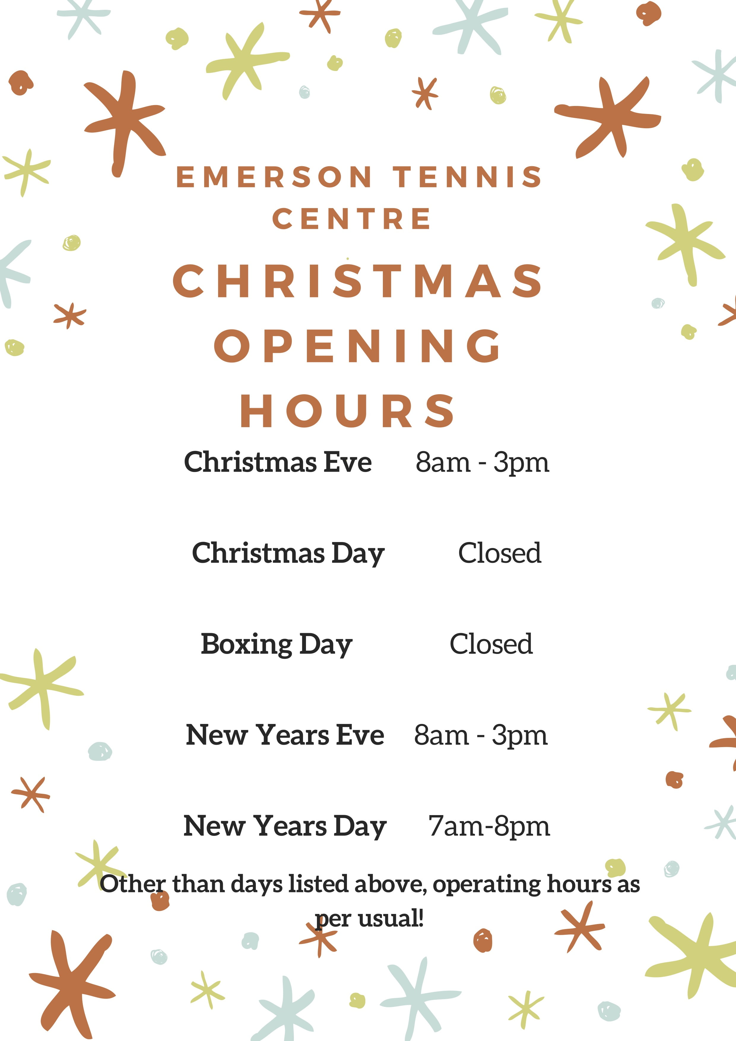 Summer Holiday Opening Hours