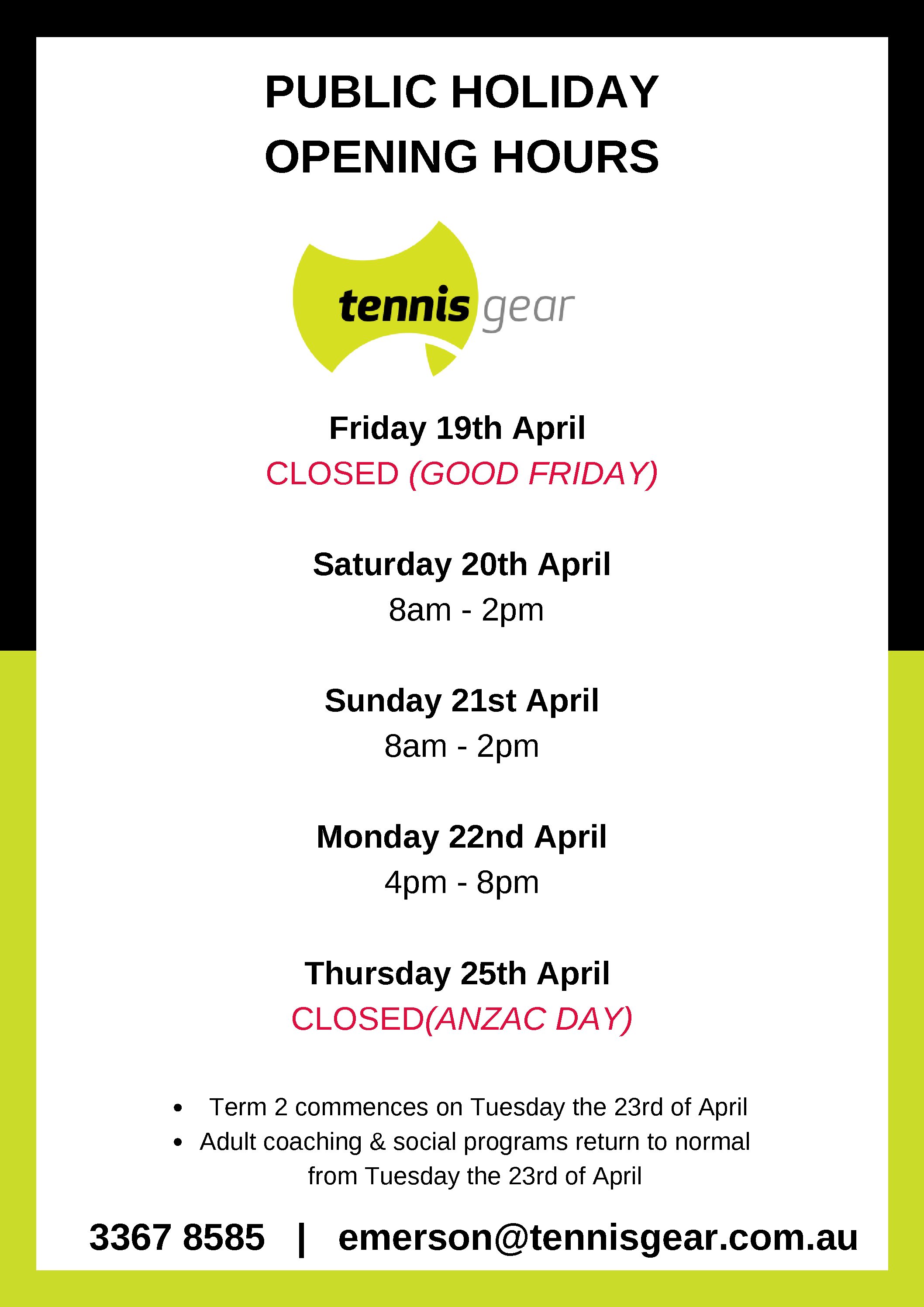 Public Holiday Hours and Programs Update